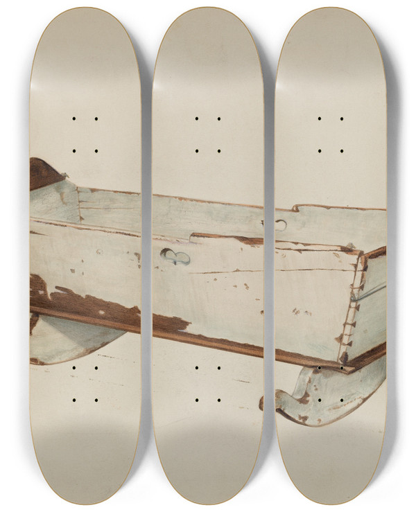 Triptych art skateboard deck of Arthur Stewart Wooden Cradle by Arthur Stewart
