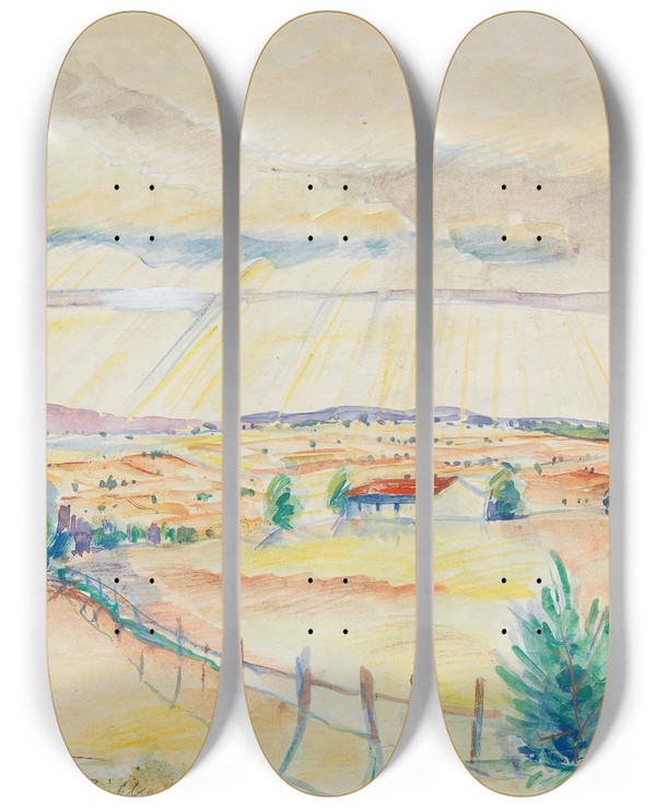 Triptych art skateboard deck of Anton Emanuel Peschka Herbstsonne by Anton Emanuel Peschka (1885-1940)