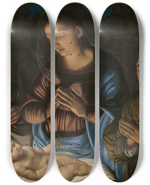 Triptych art skateboard deck of Giovanni Girolamo Savoldo The Adoration Of The Shepherds by Giovanni Girolamo Savoldo (1485-1548)