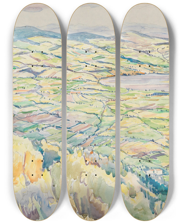 Triptych art skateboard deck of Anton Emanuel Peschka A View Of Lake Mondsee From Hllkar by Anton Emanuel Peschka (1885-1940)