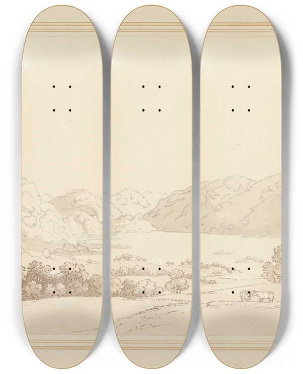 Triptych art skateboard deck of Joseph Farington Landscape_1 by Joseph Farington (1747-1821)