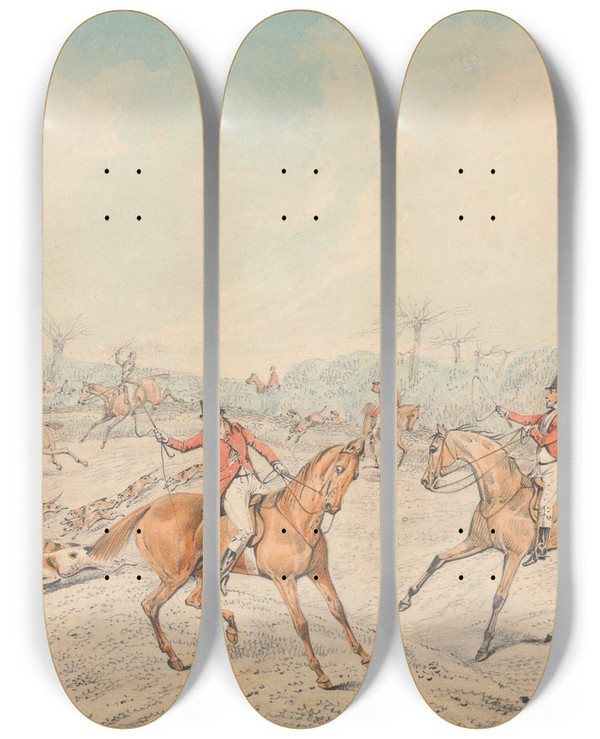 Triptych art skateboard deck of Henry Thomas Alken Gone Away_2 by Henry Thomas Alken (1785-1851)