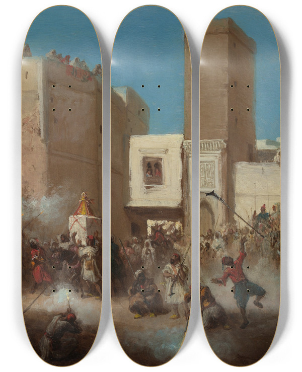 Triptych art skateboard deck of Victor Eeckhout Wedding Procession by Victor Eeckhout (1821-1879)