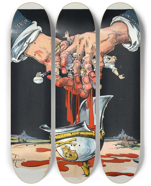 Triptych art skateboard deck of Henry Mayer The Melting Pot by Henry Mayer (1868-1954)