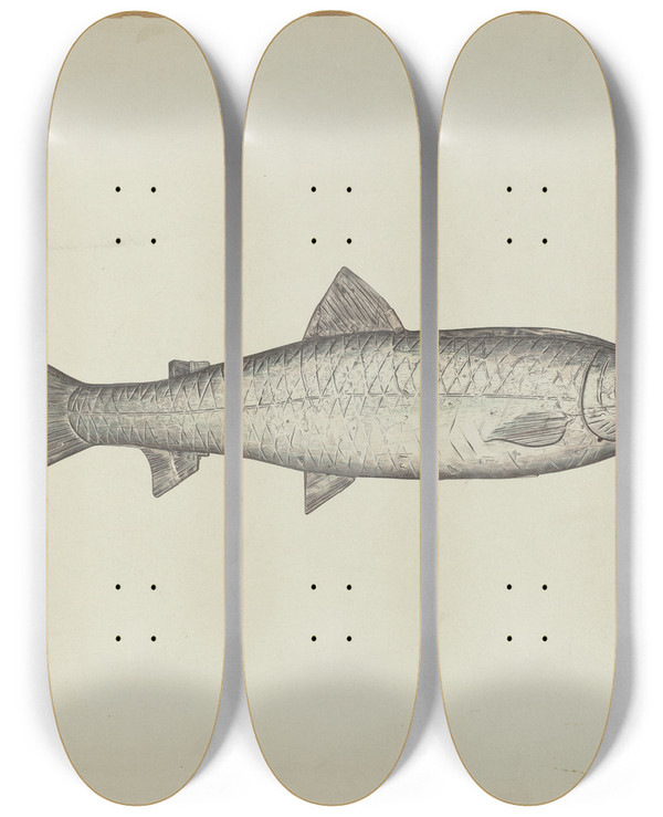 Triptych art skateboard deck of Henry Murphy Fish Shop Sign by Henry Murphy