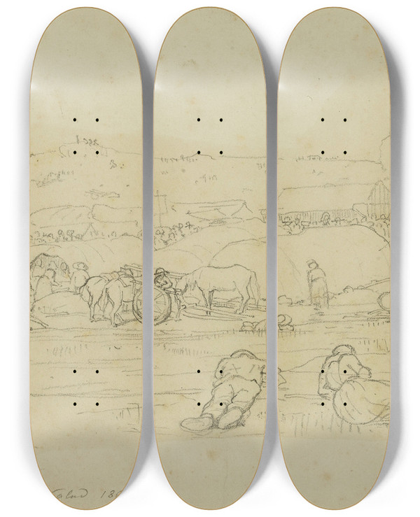 Triptych art skateboard deck of Jules Breton Pardon De Sainteannelapalud by Jules Breton (1827-1906)