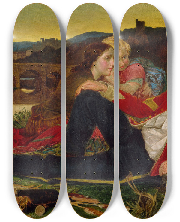 Triptych art skateboard deck of Frederick Sandys Autumn by Frederick Sandys (1829-1904)