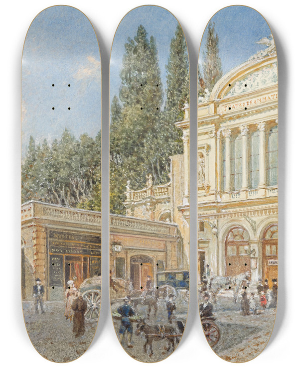 Triptych art skateboard deck of Franz Alt Nationaltheater In Rom by Franz Alt (1821-1914)