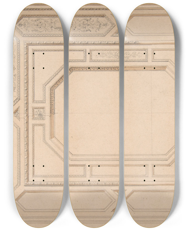 Triptych art skateboard deck of Julesedmondcharles Lachaise Design For A Ceiling_4 by Jules-Edmond-Charles Lachaise (1897)