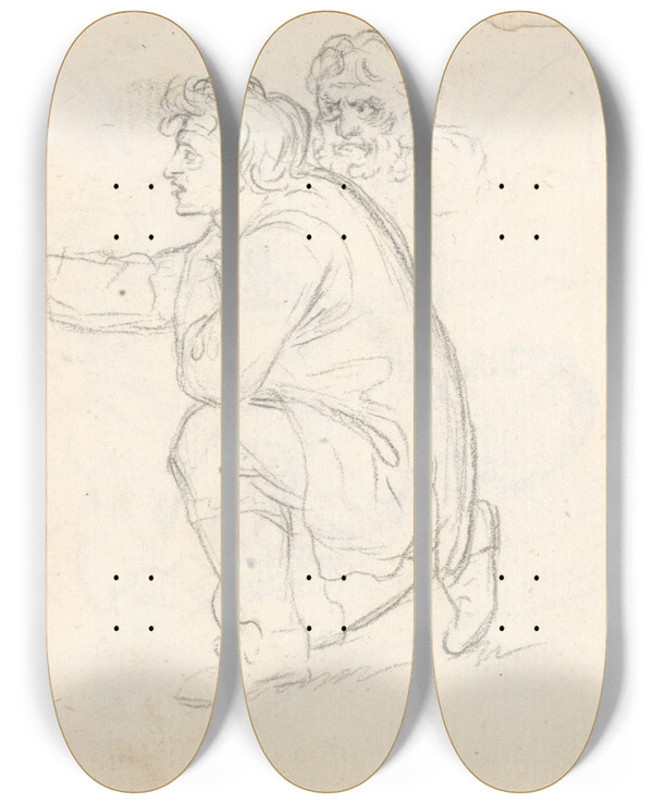 Triptych art skateboard deck of Benjamin West Sketch_4 by Benjamin West (1738-1820)