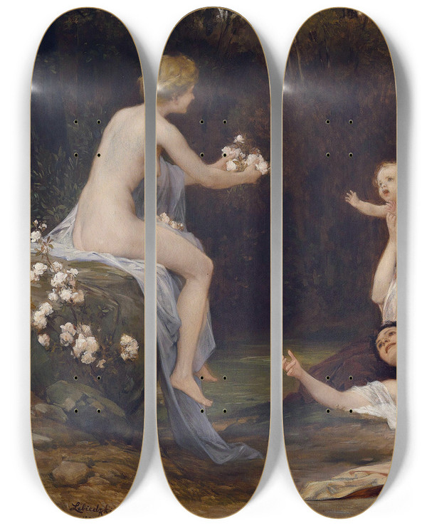 Triptych art skateboard deck of Eduard Lebiedzki Idylle by Eduard Lebiedzki (1862-1915)