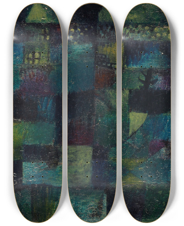 Triptych art skateboard deck of Paul Klee Terraced Garden by Paul Klee (1879-1940)