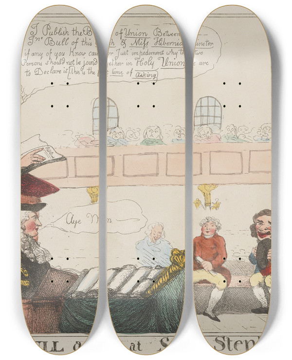 Triptych art skateboard deck of John Cawse John Bull Askd At Saint Stephens by John Cawse