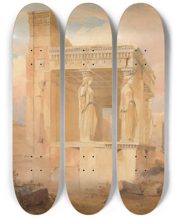 Triptych art skateboard deck of Hugh William Williams The Erechtheum Athens by Hugh William Williams (1773-1829)