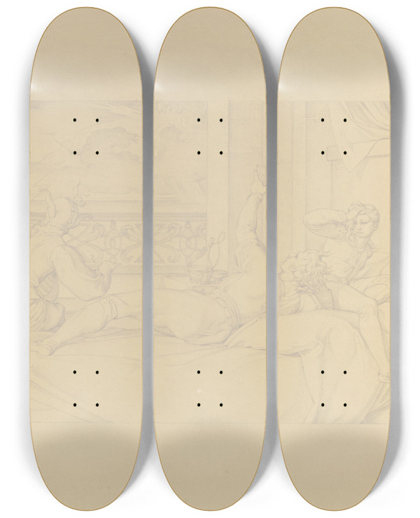 Triptych art skateboard deck of Bonaventura Genelli Aus Dem Leben Eines Wstlings Iii Frevelhaftes Betragen Bei Einem Gewitter by Bonaventura Genelli (1798-1868)
