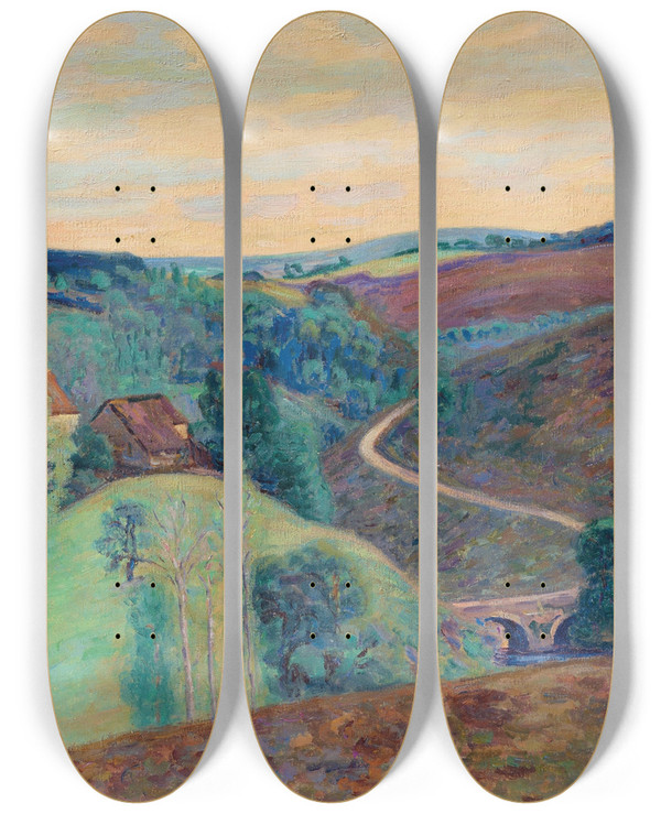 Triptych art skateboard deck of Armand Guillaumin Le Pont Charraud by Armand Guillaumin (1841-1927)