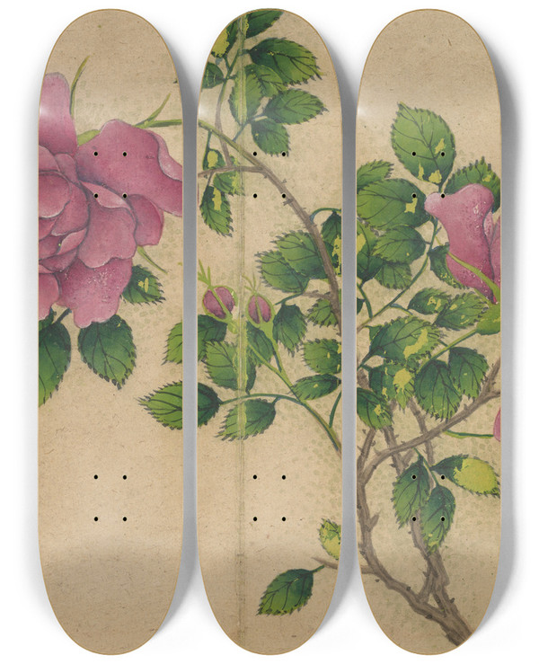 Triptych art skateboard deck of Zhang Ruoai Rose by Zhang Ruoai (1713-1746)