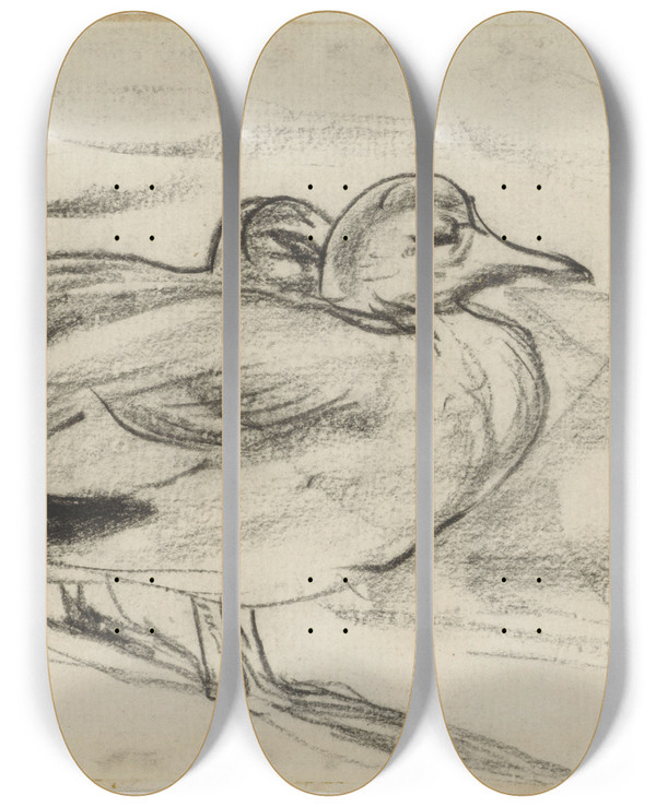 Triptych art skateboard deck of Theo Van Hoytema Twee Eenden_1 by Theo Van Hoytema (1863-1917)