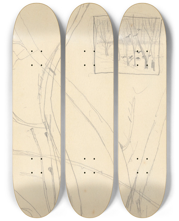Triptych art skateboard deck of Jn Thain Sketchbook_3 by Jan Thain