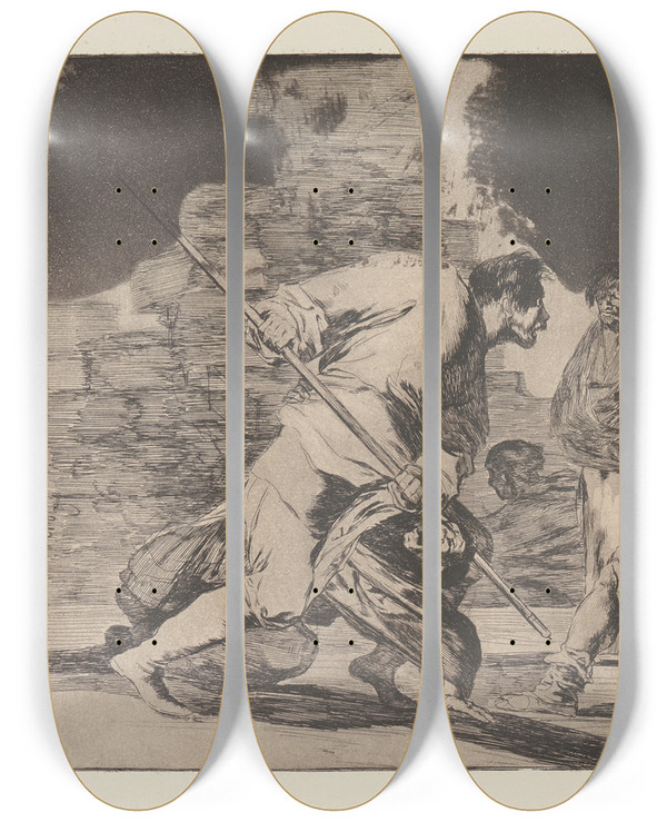 Triptych art skateboard deck of Francisco De Goya It Is Amazingand We Were Made By God Furious Folly Hizonos Dios Y Maravillamos Nos Disparate Furioso by Francisco de Goya (1746-1828)