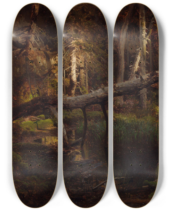 Triptych art skateboard deck of August Cappelen Study Of A Decaying Wood by August Cappelen (1827-1852)