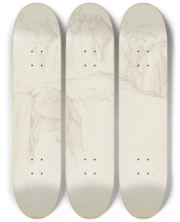 Triptych art skateboard deck of Eduard Von Steinle Aus Dem Sabiner Gebirge Wasserflle Bei Tivoli by Eduard Von Steinle (1810-1886)