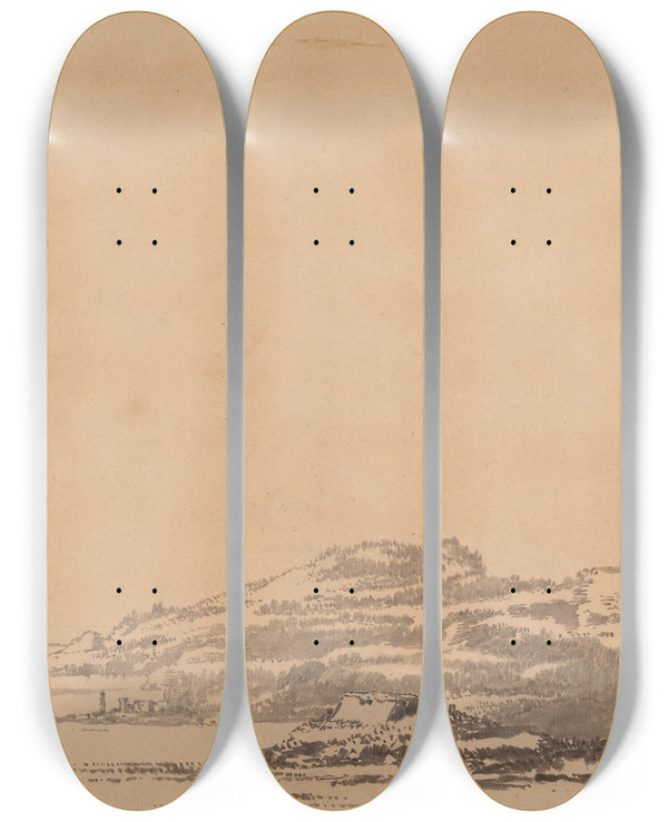 Triptych art skateboard deck of Alexander Cozens Fantastic Landscape by Alexander Cozens (1717-1786)