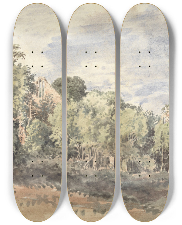 Triptych art skateboard deck of John Linnell Netley Abbey by John Linnell (1792-1882)