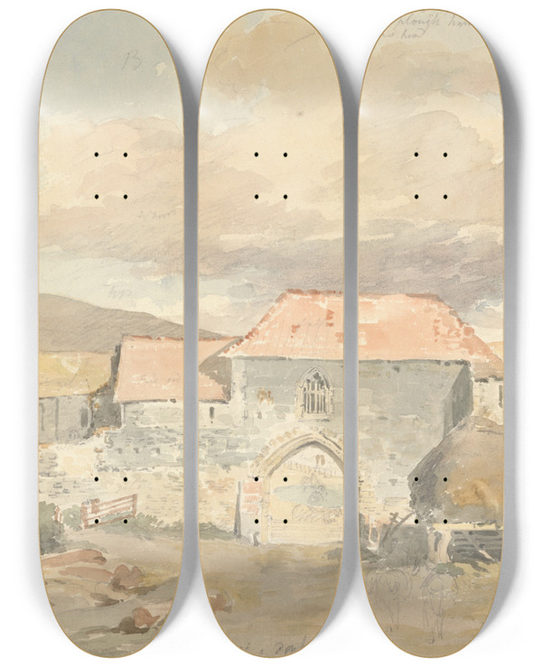 Triptych art skateboard deck of William Sawrey Gilpin Priory At Dover by William Sawrey Gilpin (1762-1843)