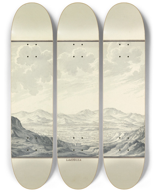Triptych art skateboard deck of Giovanni Battista Borra View Of The Valley Of Laodicea by Giovanni Battista Borra (1713-1770)