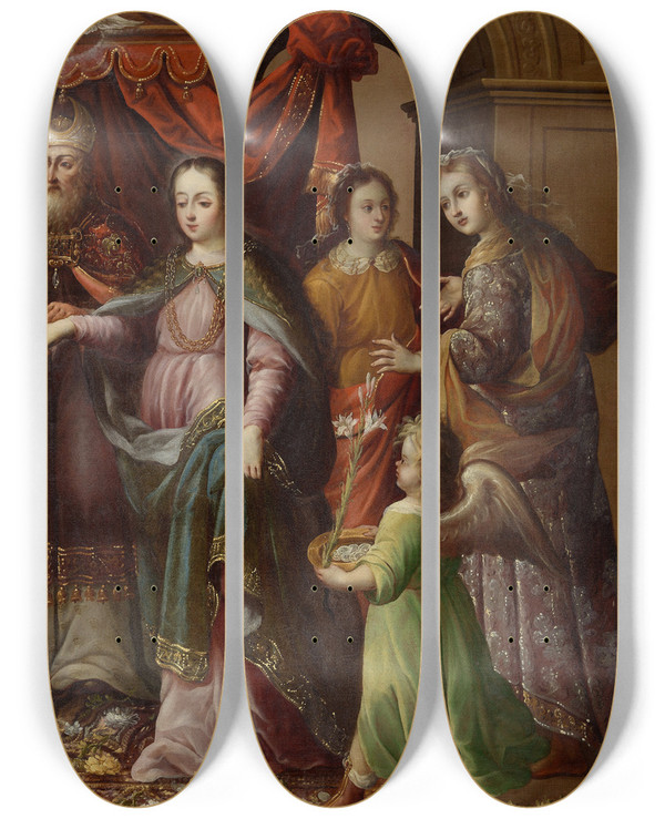 Triptych art skateboard deck of Jos Snchez The Marriage Of The Virgin by Jose Sanchez (1686-1895)