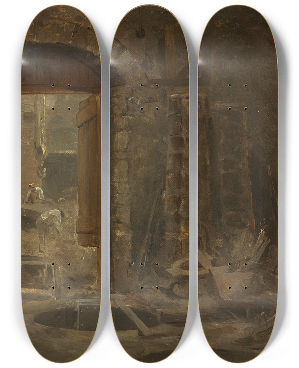 Triptych art skateboard deck of John Ferguson Weir West Point Foundry Cold Spring Newyork_2 by John Ferguson Weir (1841-1926)