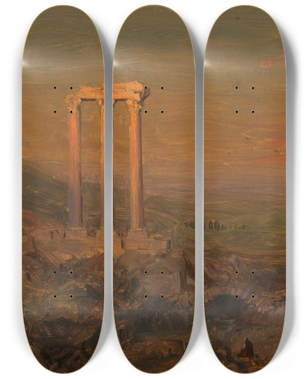 Triptych art skateboard deck of Frederic Edwin Church Classical Ruins Syria by Frederic Edwin Church (1826-1900)