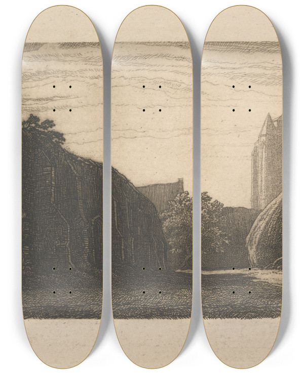 Triptych art skateboard deck of Frederick Landseer Maur Griggs Maurs Farm_3 by Frederick Landseer Maur Griggs (1876-1938)