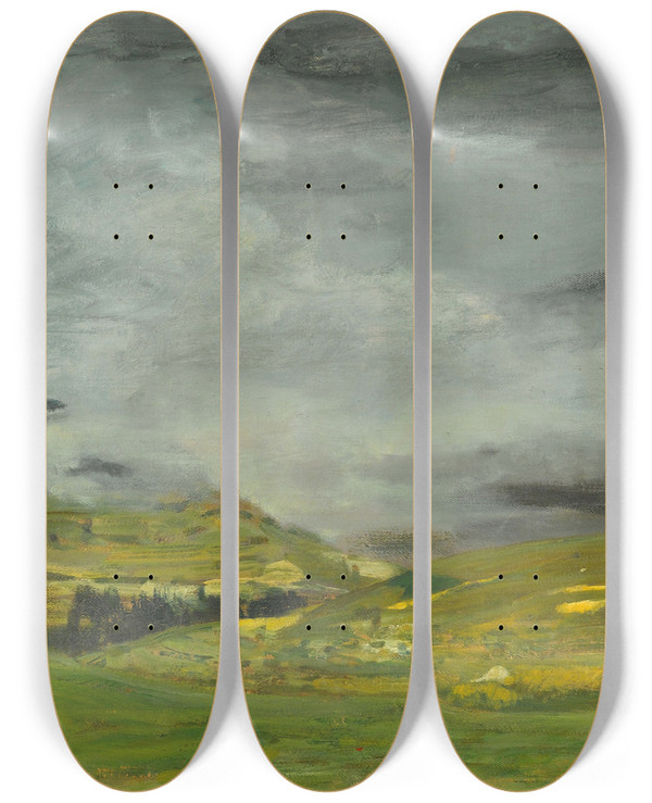 Triptych art skateboard deck of Beppe Ciardi After The Storm by Beppe Ciardi (1875-1932)