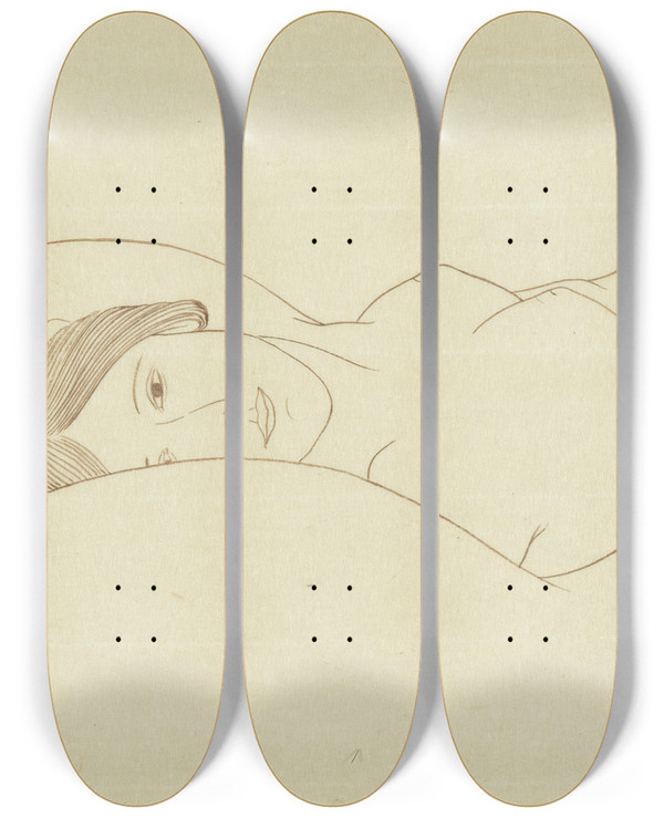 Triptych art skateboard deck of Ananda K Coomaraswamy Reclining Nude Woman_4 by Ananda K Coomaraswamy (1877-1947)