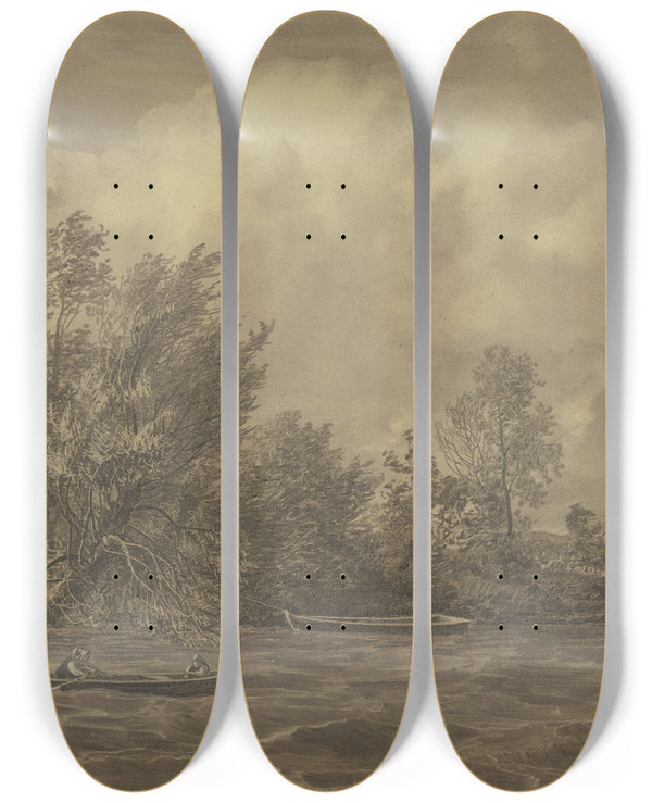 Triptych art skateboard deck of Christian Ezdorf At The Ammer Near Munich by Christian Ezdorf (1801-1851)