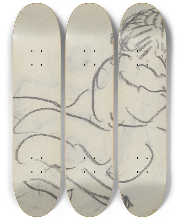 Triptych art skateboard deck of Max Beckmann Fridel Battenberg Auf Dem Sofa Sitzend Karikatur by Max Beckmann (1884-1950)