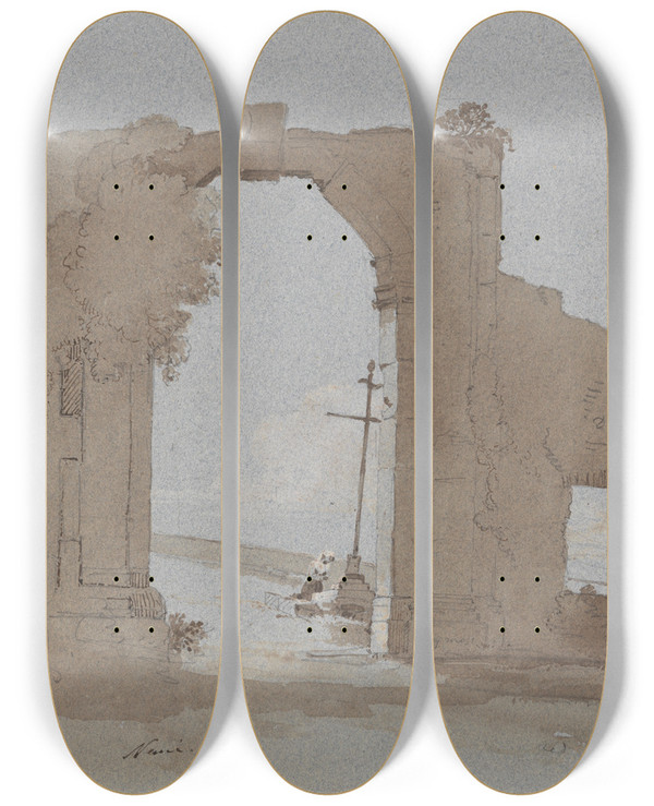 Triptych art skateboard deck of James William Giles Nemi by James William Giles (1801-1870)