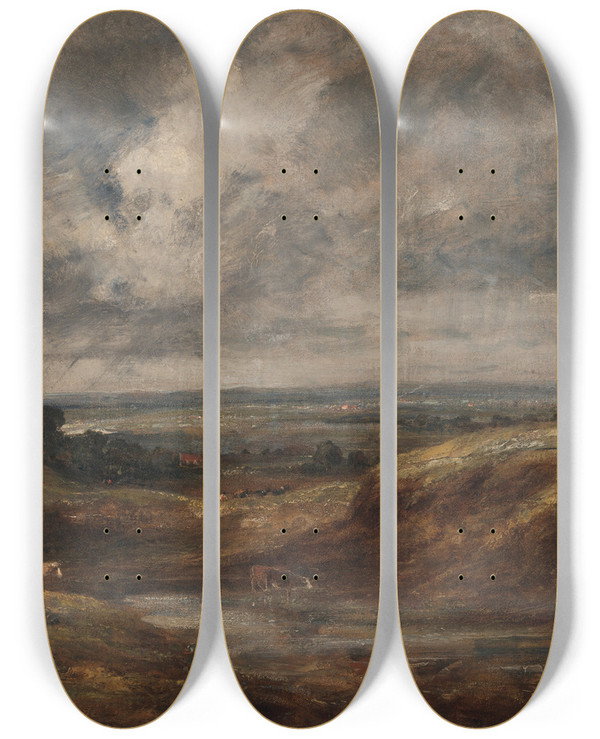 Triptych art skateboard deck of John Constable Hampstead Heath_1 by John Constable (1776-1837)