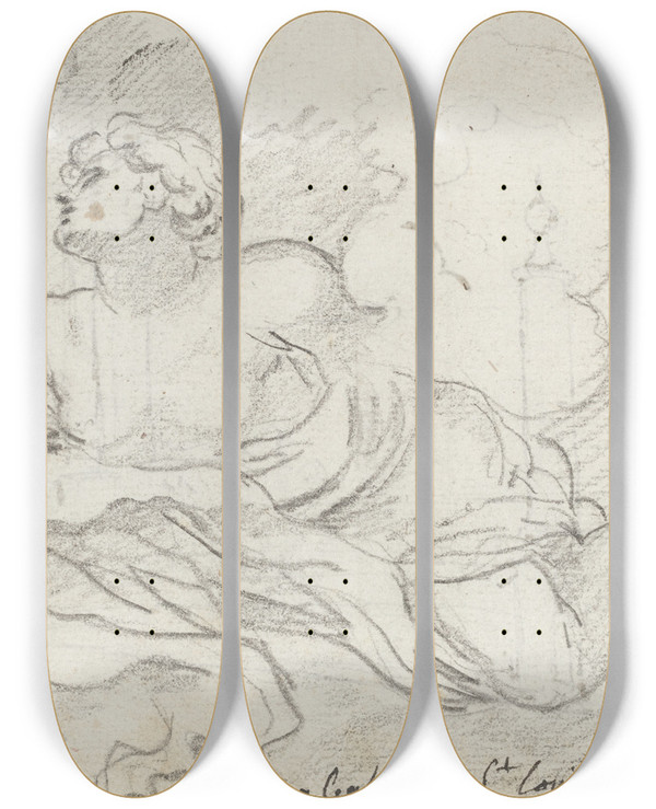 Triptych art skateboard deck of Augustin Pajou Angel From The Assumption Recto by Augustin Pajou (1730-1809)