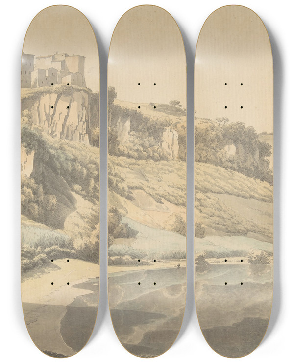 Triptych art skateboard deck of Josephus Augustus Knip Genzano And Lake Nemi by Josephus Augustus Knip (1777-1847)