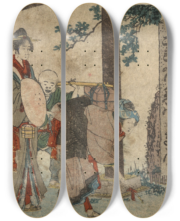 Triptych art skateboard deck of Katsushika Hokusai Fujisawa by Katsushika Hokusai (1760-1849)