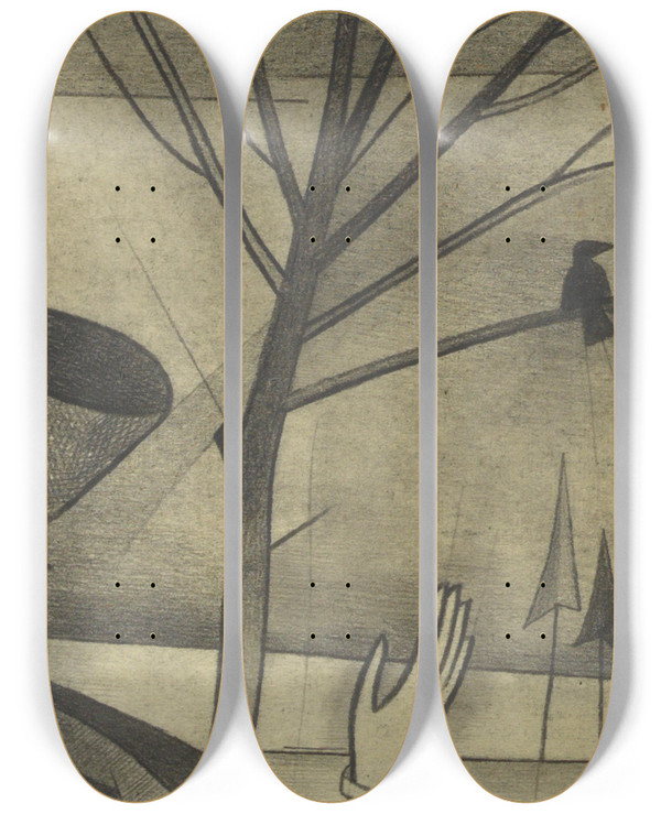 Triptych art skateboard deck of Karl Wiener Ohne Titel Aus Die 150 Bltter by Karl Wiener (1901-1949)