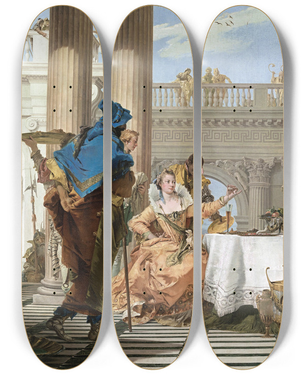 Triptych art skateboard deck of Giovanni Battista Tiepolo The Banquet Of Cleopatra_1 by Giovanni Battista Tiepolo (1696-1770)