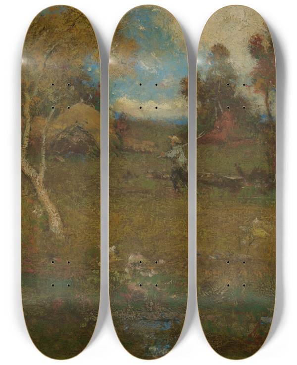Triptych art skateboard deck of Elliott Daingerfield Return From The Farm by Elliott Daingerfield (1859-1932)
