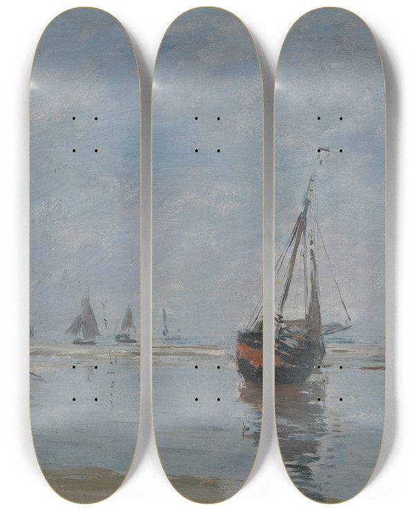 Triptych art skateboard deck of Eugne Boudin Trouville At Lowtide by Eugene Boudin (1824-1898)