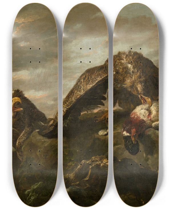 Triptych art skateboard deck of Joannes Fijt Eagles by Joannes Fijt (1609-1661)