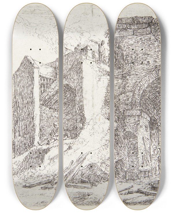 Triptych art skateboard deck of Thomas Wijck Smedjen by Thomas Wijck (1616-1677)