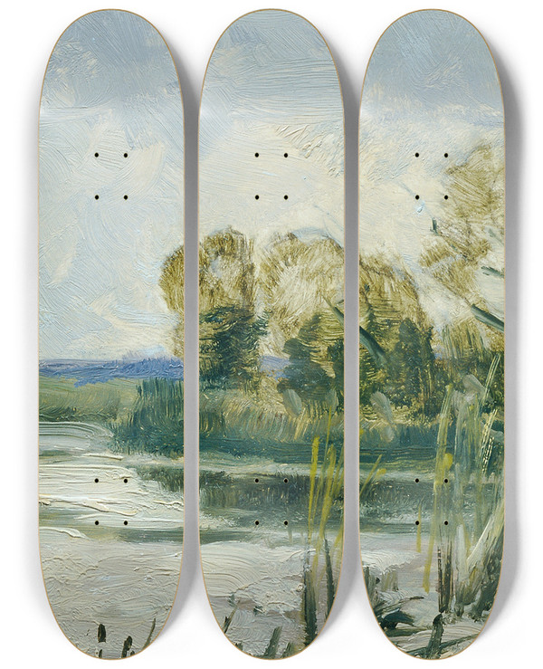 Triptych art skateboard deck of Ferdinand Engelmller Wittingau_1 by Ferdinand Engelmuller (1867-1924)